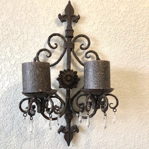 NWT ALEXANDRA'S ACCENTS Bronze Fleur-de-lis Wall Sconce Pillar Candle Holder - Picture 2 of 3